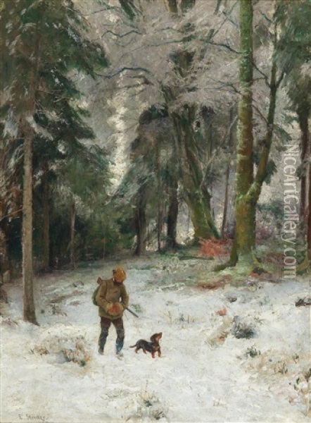 Hoarfrost In The Wood Oil Painting - Emil Strecker