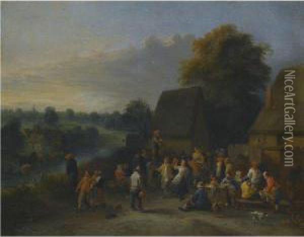 Peasants Merrymaking Outside An Inn Oil Painting - Theobald Michau