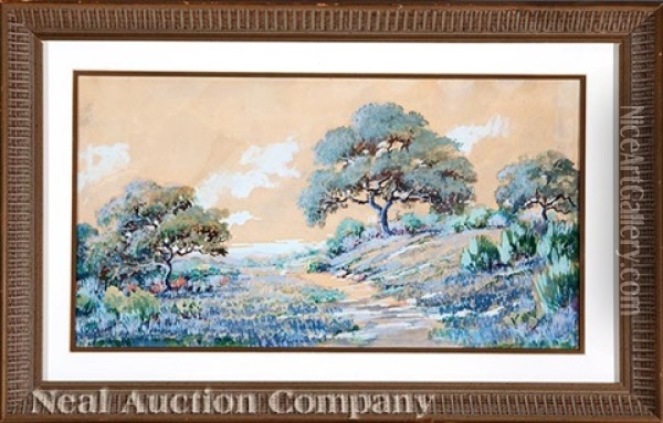 A Field Of Bluebonnets Oil Painting - Thomas E. Brown