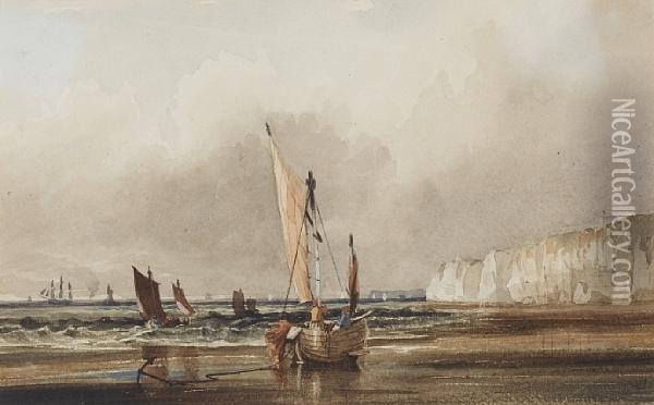 Beached Fishing Boat Oil Painting - Frederick Calvert