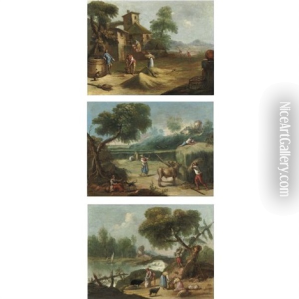 Scene Contadine (set Of 3) Oil Painting - Antonio Diziani