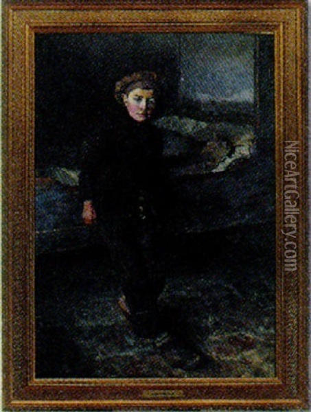 Portraet Af Dreng Siddende Pa En Seng Oil Painting - Johann Christopher Schlichtkrull