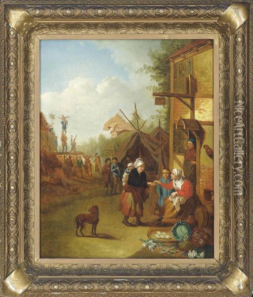 A Village With Figures Outside An Inn Oil Painting - Pieter de Bloot