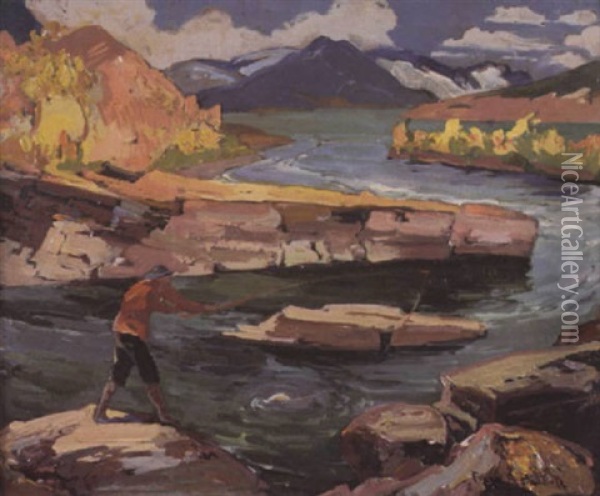 California Rocky Coastal Landscape Oil Painting - Franz Arthur Bischoff