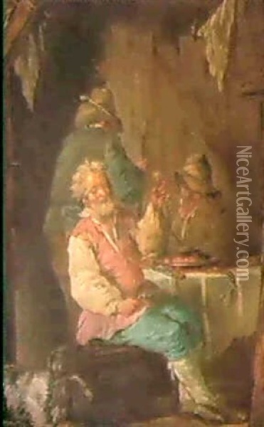 Un Vieil Homme Fumant; Une Scene De Tabagie, Une Paire Oil Painting - Louis Jean-Jacques Durameau