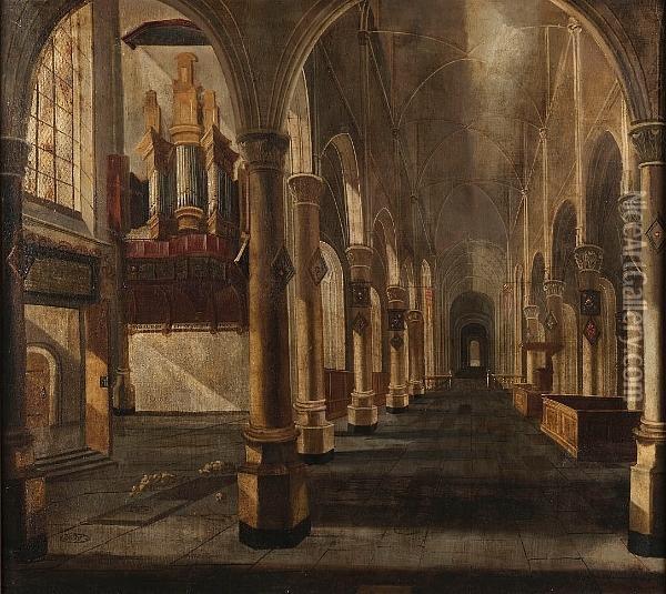 A Church Interior Oil Painting - Jacob De Gruyter