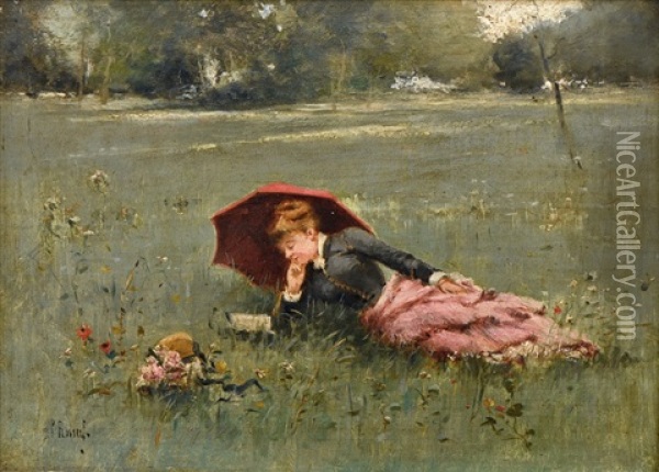 Jeune Fille Couchee Dans L'herbe Oil Painting - Paul Rossert