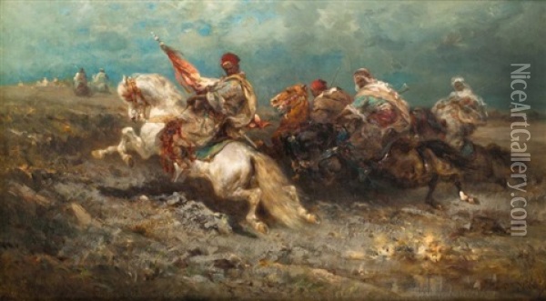 Charge De Cavaliers Arabes Oil Painting - Adolf Schreyer