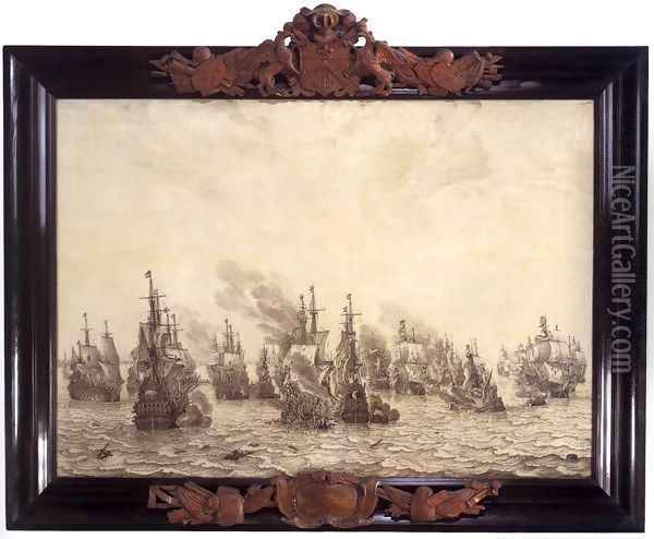 The Battle of Livorno 1654 Oil Painting - Willem van de Velde the Younger