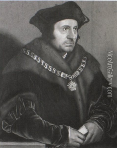 Portrait Of Sir Thomas More Wearing The Robes And Chains Of Office Oil Painting - Hans Holbein the Younger