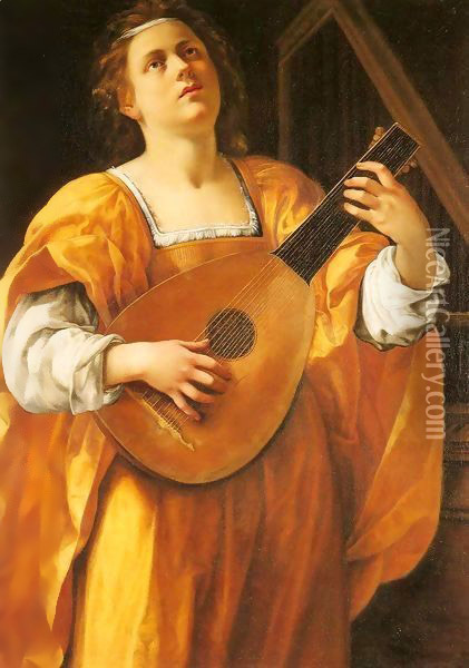 Woman Playing a Lute Oil Painting - Gentile Da Fabriano