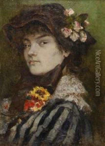 Jeune Femme Aux Fleurs Oil Painting - Octave Alfred Saunier