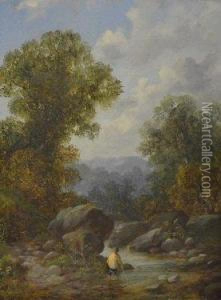 A Rocky North Wales Stream Oil Painting - Henry Poole