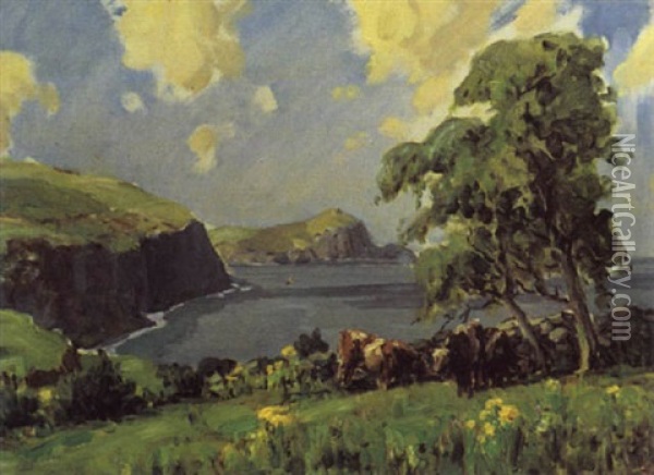 Cattle Grazing By The Coast Oil Painting - James Humbert Craig