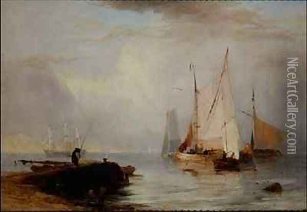 Fishing Scene in the North of England Oil Painting - John Wilson Ewbank