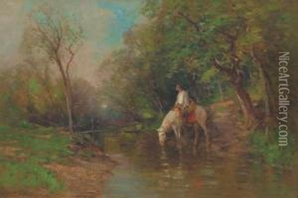 Watering By The Footbridge Oil Painting - George Henry Smillie