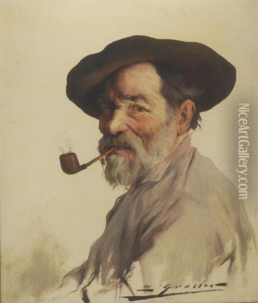 Portrait D'homme A La Pipe Oil Painting - Luis Graner Arrufi