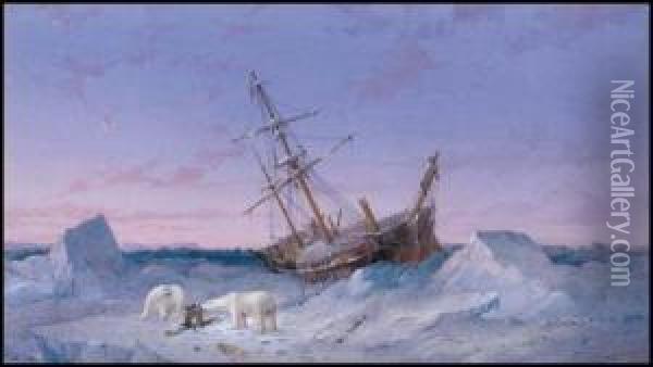 Tall Ship Floundering In Arctic Waters, Franklin Expedition Oil Painting - Walter William May