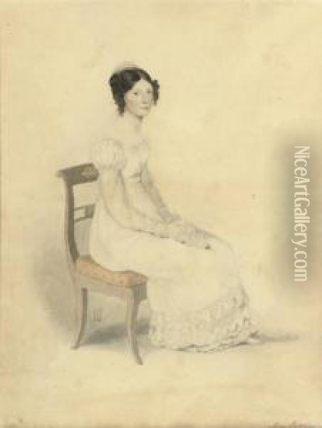 Portrait Of A Jean Gordon, Seated Wearing In An Empire Style Dress Oil Painting - Adam Buck