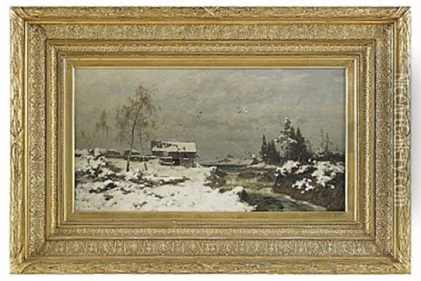 Skymning Over Forslandskap Med Sagverk Oil Painting - Axel Wilhelm Nordgren