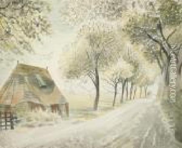 Road By An Airfield Oil Painting - Eric Ravilious