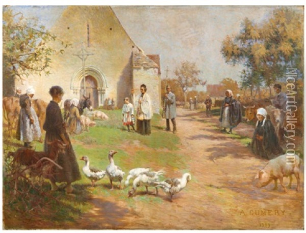 La Benediction Des Animaux De Ferme Oil Painting - Adolphe Ernest Gumery