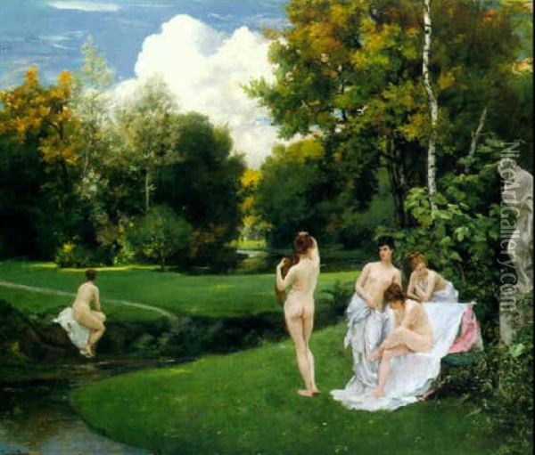 Baigneuses Dans Le Jardin De Fontainebleau Oil Painting -  Carolus-Duran