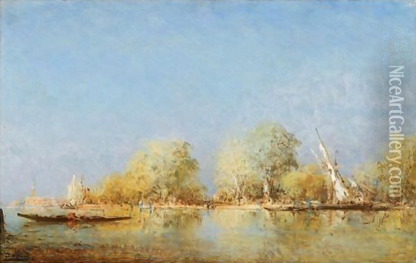 Gondole Devant Les Jardins Francais, Venise Oil Painting - Felix Ziem