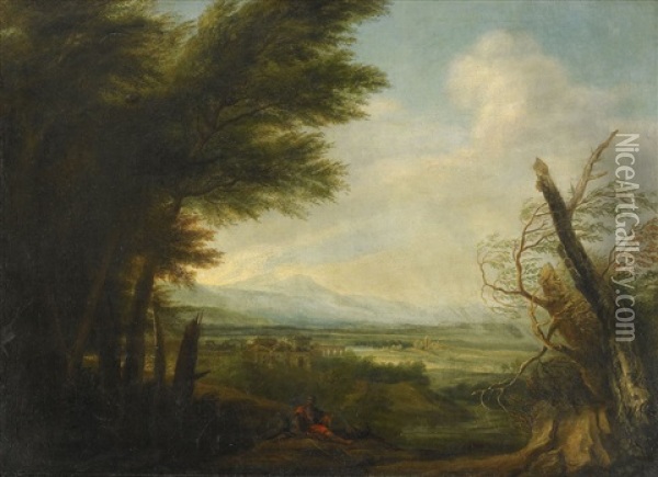 Italienskt Landskap Oil Painting - Jan Van Huysum