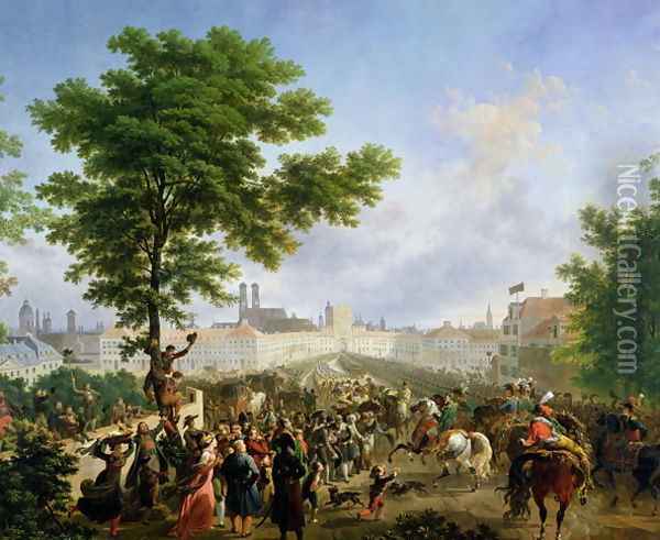 The Entry of Napoleon Bonaparte 1769-1821 and the French Army into Munich, 24th October 1805, 1808 Oil Painting - Nicolas Antoine Taunay