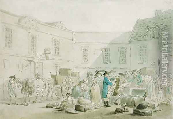 The Customs House at Boulogne - verso Graphite Sketch of Horses, Carriages and Buildings Oil Painting - Thomas Rowlandson