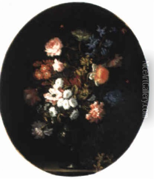 Blumenstrauss In Einer Glasvase Oil Painting - Jean-Baptiste Monnoyer