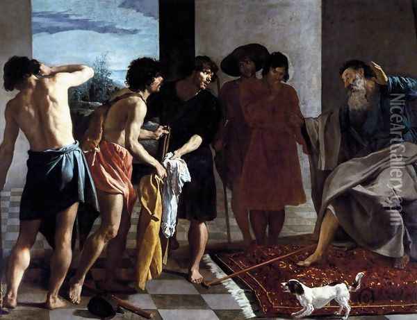 Joseph's Bloody Coat Brought to Jacob 1630 Oil Painting - Diego Rodriguez de Silva y Velazquez