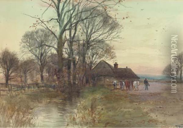 Returning To The Farm; And Off To The Fields Oil Painting - Henry Charles Fox