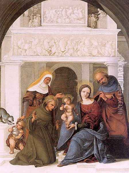 The Holy Family with Saint Francis 1520 Oil Painting - Ludovico Mazzolino