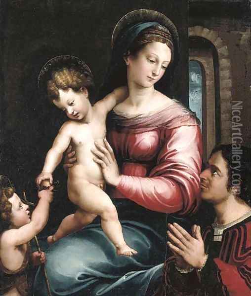 The Virgin and Child with the Infant Saint John the Baptist and a donor Oil Painting - Luca Penni