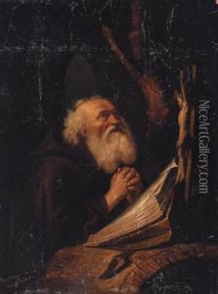 A Hermit At Prayer Oil Painting - An Adriansz Van Staveren