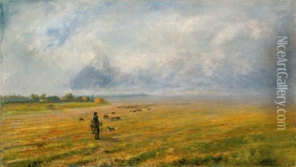Grazing In The Fields Oil Painting - Karoly Telepy