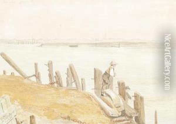 Men Fishing In Braydonharbour Oil Painting - Louis John Steele