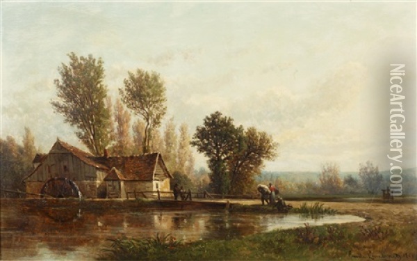 The Watermill Oil Painting - Emile Charles Lambinet