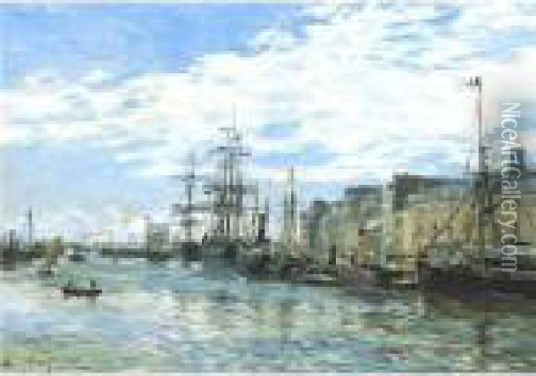 Le Bassin Du Roi Au Havre Oil Painting - Edmond Marie Petitjean