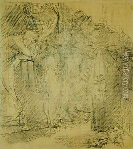 Composition sketch for Christ in the Temple Oil Painting - Max Liebermann