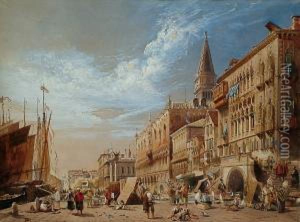 The Riva Dei Schiavoni With St.mark's Square Behind, Venice Oil Painting - William Henry Lake Price