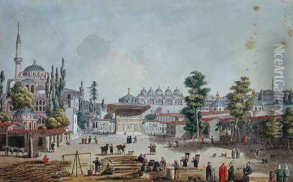 View of Tophane Karakoy Oil Painting - Jean-Baptiste Hilaire