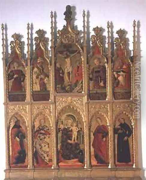 Polyptych of Gualdo Tadino with Virgin Enthroned Crucifixion and Saints Oil Painting - Girolamo Giovanni