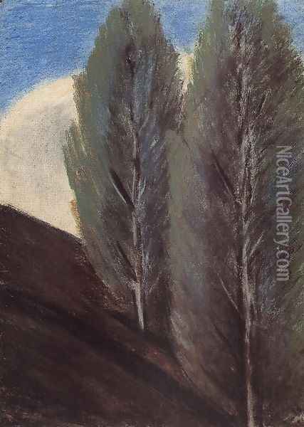 Hillside with Poplars 1927 Oil Painting - Istvan Nagy