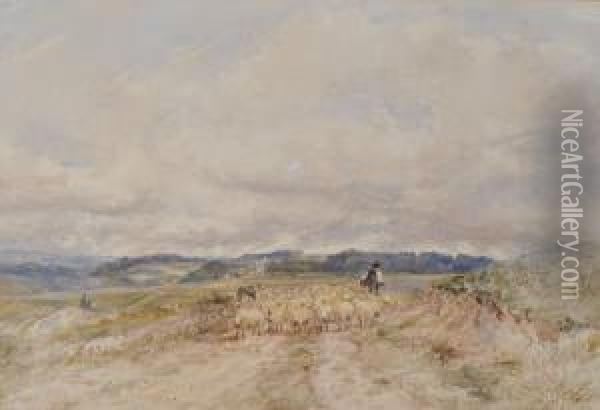 Shepherd And Sheep Inlandscape Near Brighton Oil Painting - James Price