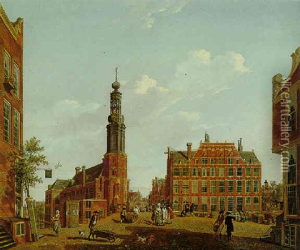 Amsterdam: A View Of The Mint Tower Oil Painting - Isaac Ouwater