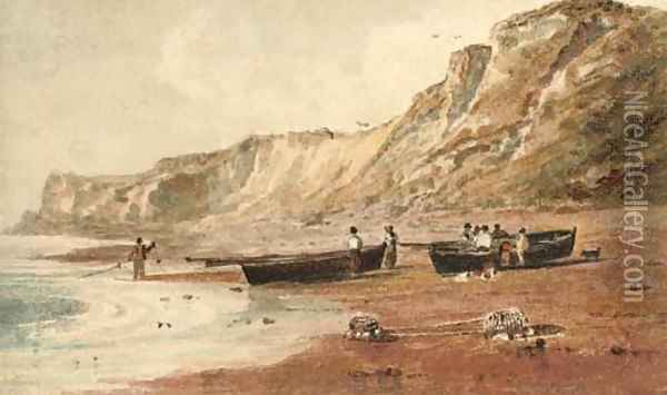 Fishermen bringing in the catch, Isle of Wight Oil Painting - Peter de Wint