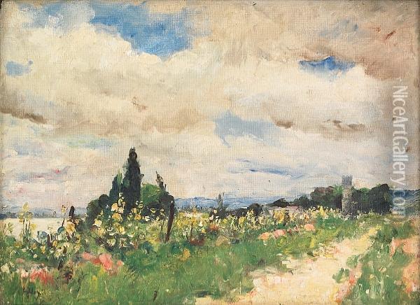 Uferweg Am Rhein, C. 1924 Oil Painting - Lesser Ury